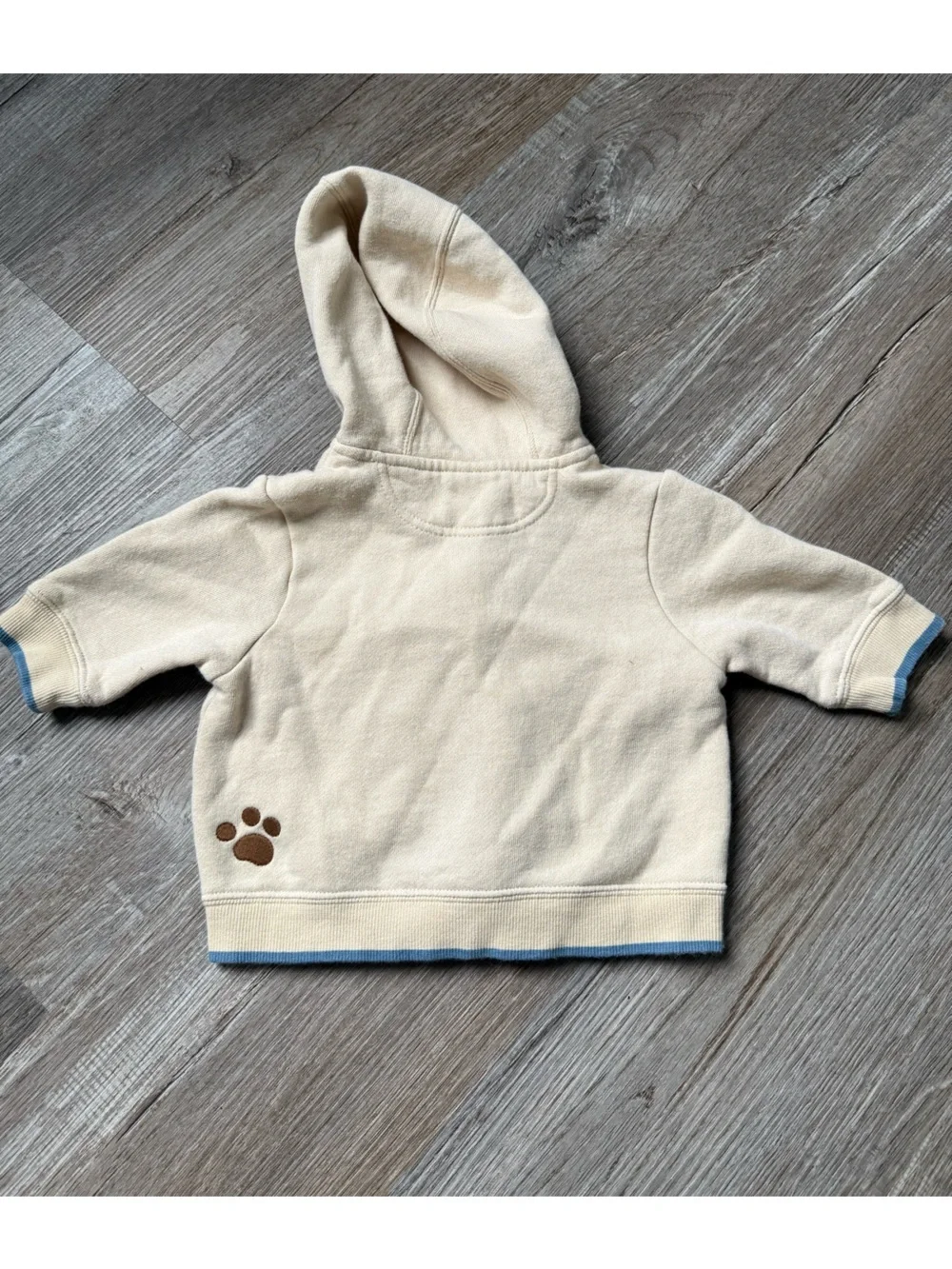 VTG GYMBOREE 3-6 Mo Full Zip Dog Hoodie Embroidered Tan Cream Brown Blue Baby